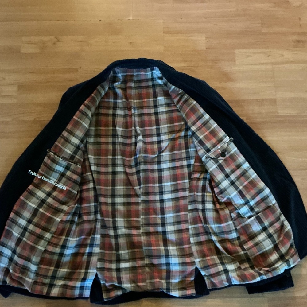 Drykorn Oslo Pinstripe Blazer 54 /44R Black Velvet Cotton Sport Coat Plaid Lined - Picture 4 of 11